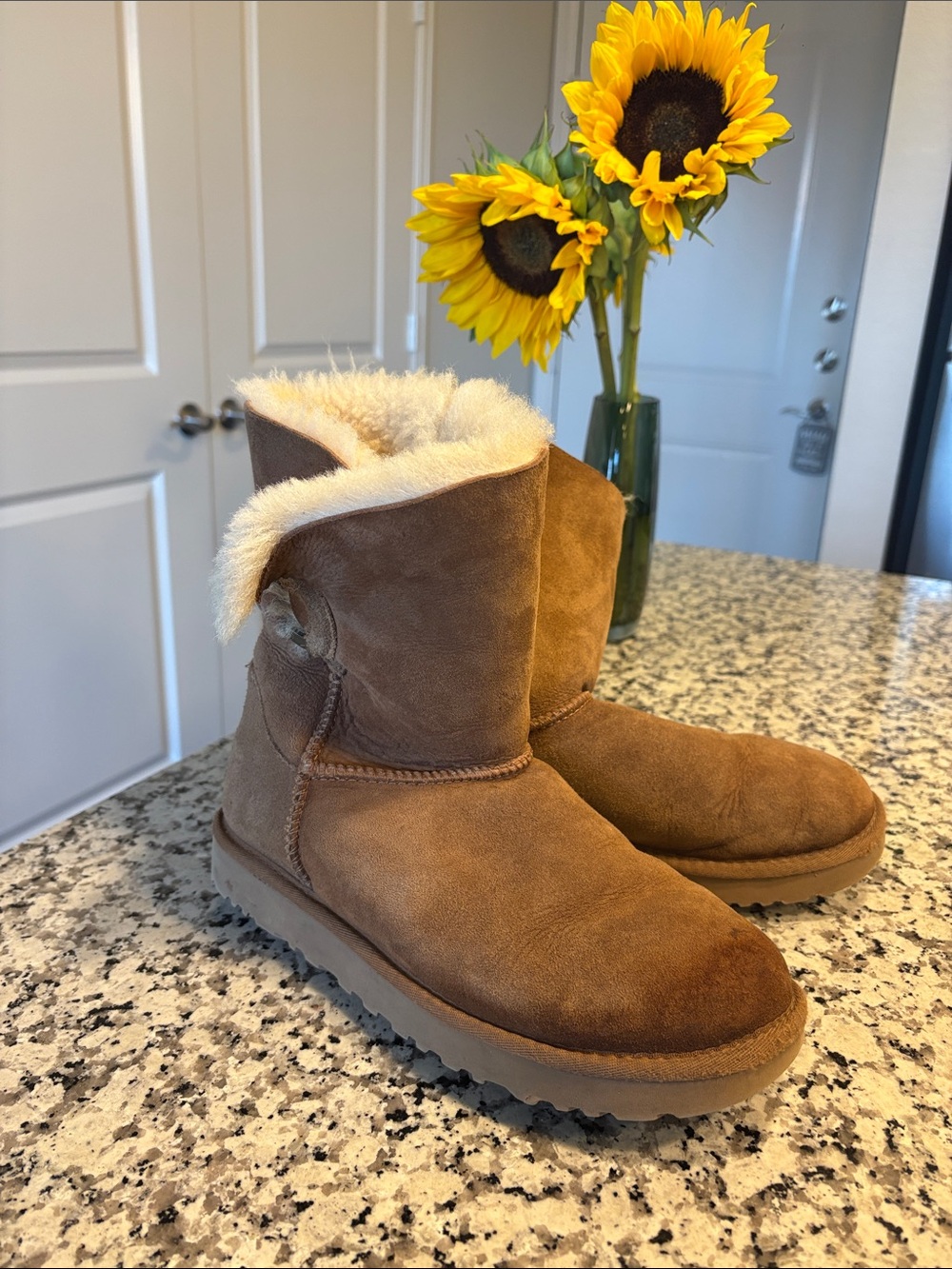 Ugg Chestnut Suede Shearling Ankle Boot with Buckle Detail - Picture 3 of 7